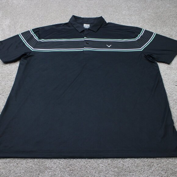 Callaway Opti-Dri Polo Shirt Mens 2XL XXL Black/Blue Polyester Stretch S/S Golf - Picture 2 of 12
